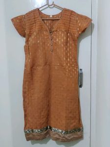 Orange Kurta with Golden Print