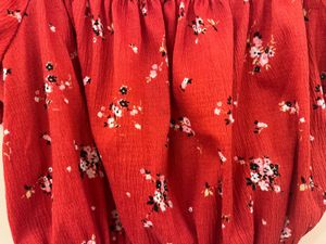 Red Floral Off-Shoulder Puff Sleeve Crop Top