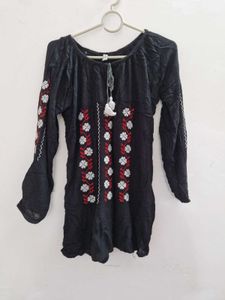 Embroidered Black Tunic Top