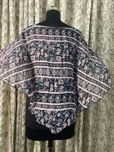 Chic Floral Print Poncho Top