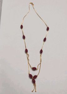 Red Beaded Gold Chain Necklace