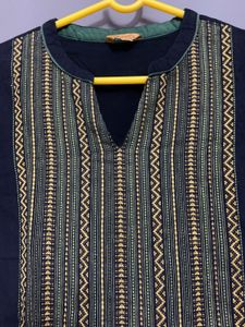Aurelia Black Geometric Print Cotton Kurta