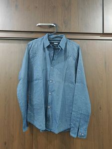 Men's Blue Textured Long Sleeve Shirt