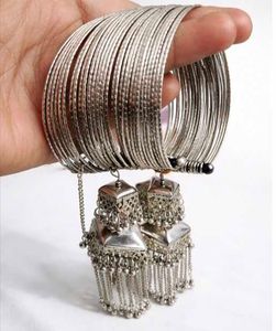 Silver Oxidized Bangles with Jhumkas