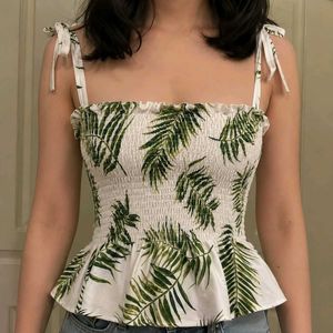 🍃 Leaf Print Smocked Peplum Top 🍃