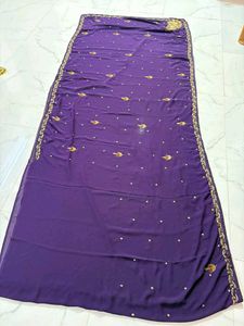 purple handwork saree