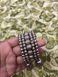 Oxidised Silver Bracelet with Jhumkas