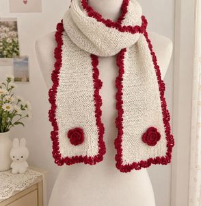 Cream Scarf with Red Trim & Roses