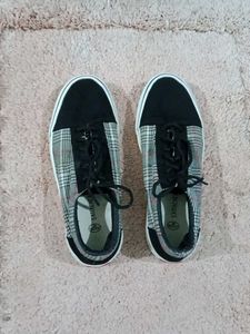 Stylish Plaid & Black Sneakers