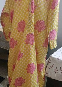 Yellow Lotus Print Kurta