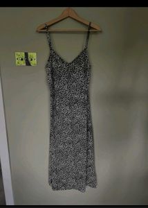 Leopard Print Slip Dress with High Slit