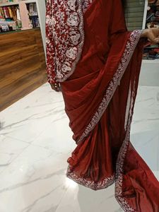 Maroon Embroidered Saree ready to wear
