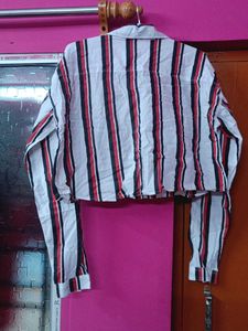 Striped Cropped Button-Up Shirt