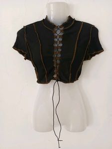Chic Black Lace-Up Crop Top