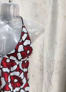 Sparkling Red &amp; White Floral Halter Top