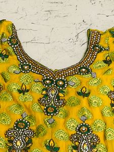 Embroidered Yellow & Green Ethnic Top