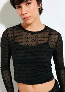 Sheer Black Script Crop Top