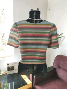 Colorful Striped Cropped Cardigan