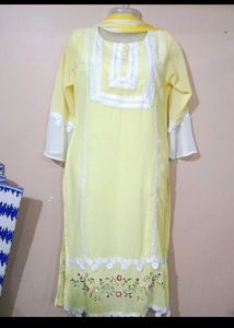 Lemon Yellow Embroidered Kurti Set