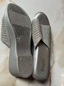Sparkling Silver Wedge Sandals
