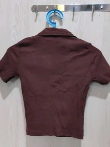 Bonkers Chic Brown Collared Crop Top