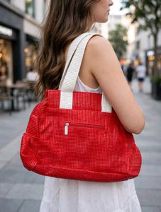Chic Red Textured Handbag