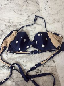 Navy Polka Dot multi tie Bikini Top