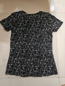 Black Abstract Face Print T-Shirt