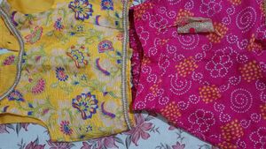 Girls Magenta Floral Embroidered Top With Sharara