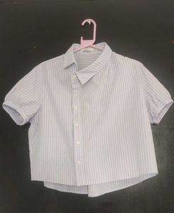 asymmetrical striped button-up shirt