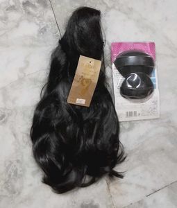 Black long Hair Wig attached Clutch