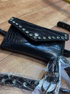 Stylish Black Croc Belt Bag with Rhinestones
