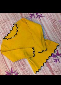 Yellow Ruffle Trim Long Sleeve Top