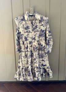 Boho Blue &amp; White Print Midi Dress