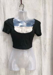 26238. Chic Black Puff Sleeve Square Neck Top