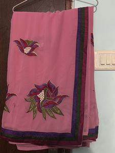 Elegant Pink Saree with Floral Embroidery