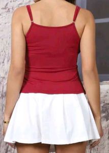 Chic Red &amp; White Button-Up Vest Dress