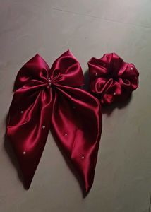 Elegant Satin Hair Bow &amp; Scrunchie Set