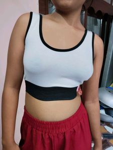 White Sports Bra with Black Trim
