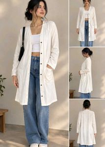 Cream Longline Button-Up Cardigan