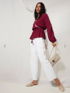 Westside Maroon Embroidered Peplum Top