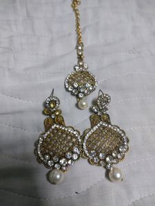 Beautiful White Mirror Work Set with Freebies