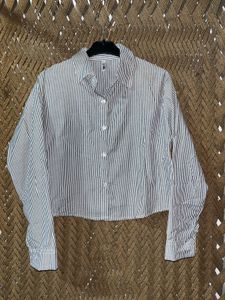Striped Cropped Button-Down Shirt