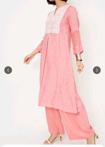 Elegant Pink Kurta Set with White Embellishments