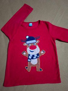Girls' Red Christmas Reindeer Long Sleeve Top