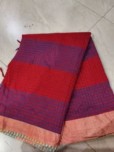 Elegant Red & Purple Striped Saree