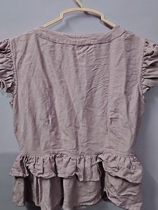 Purple Flutter Sleeves Peplum Top