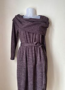 Tailored Cozy Long-Sleeve Cowl Neck Dress