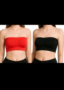 Comfortable Red & Black Bandeau Bra Set