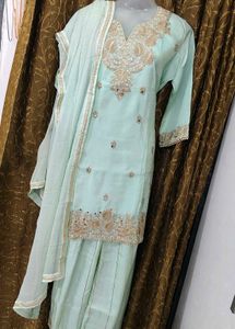 Mint Green Embroidered Kurta Set with Dupatta